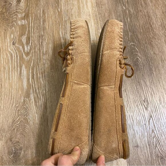 MINNETONKA CALLY TAN LEATHER SUEDE SLIPPERS 4036-size 10 - Picture 8 of 10